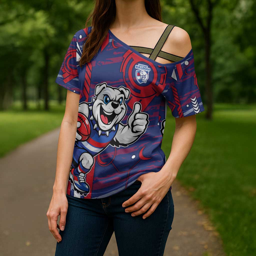 Western Bulldogs Cross Shoulder Shirt Mascot Cartoon Football Illustration Style