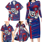 Western Bulldogs Family Matching Long Sleeve Bodycon Dress and Hawaiian Shirt Mascot Cartoon Football Illustration Style