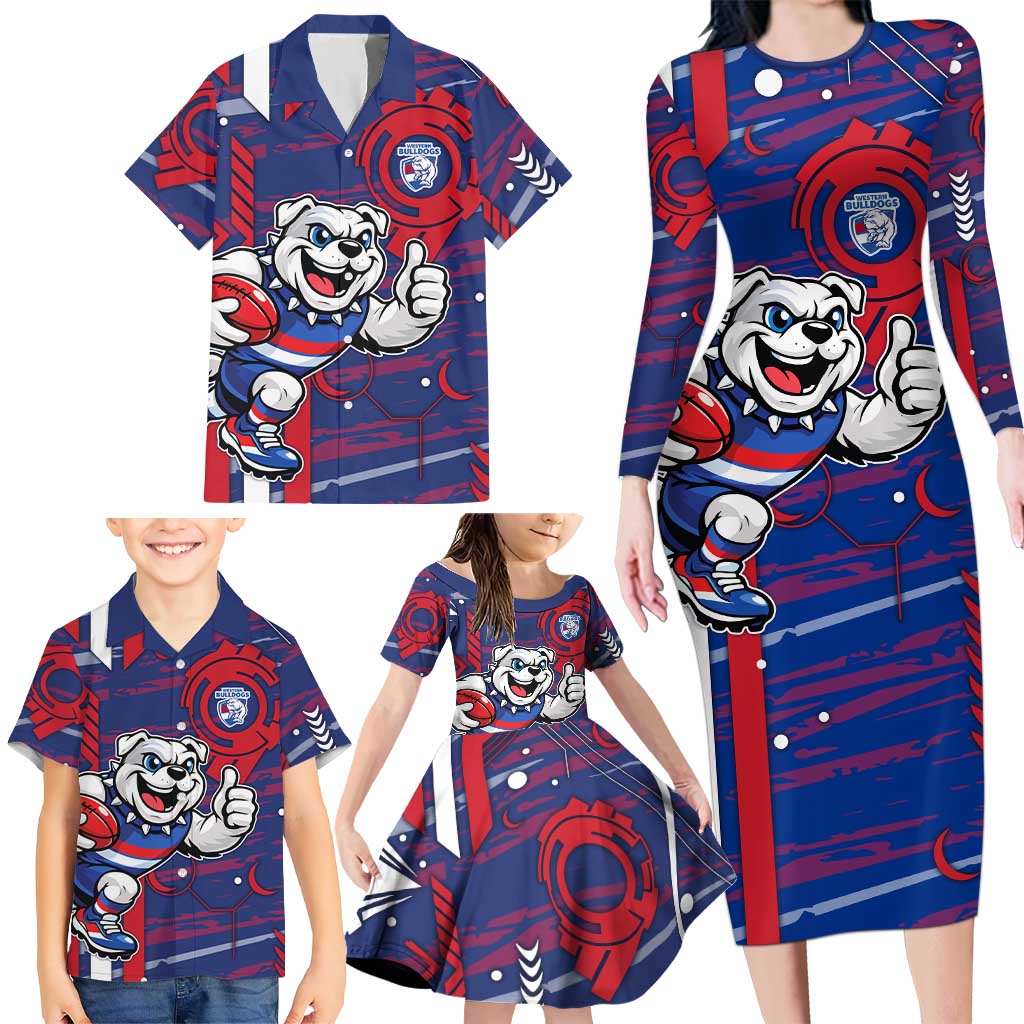 Western Bulldogs Family Matching Long Sleeve Bodycon Dress and Hawaiian Shirt Mascot Cartoon Football Illustration Style