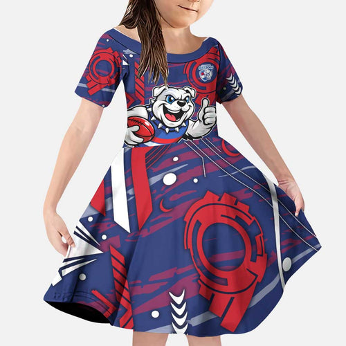 Western Bulldogs Family Matching Long Sleeve Bodycon Dress and Hawaiian Shirt Mascot Cartoon Football Illustration Style