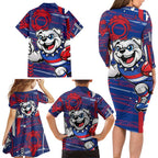 Western Bulldogs Family Matching Long Sleeve Bodycon Dress and Hawaiian Shirt Mascot Cartoon Football Illustration Style