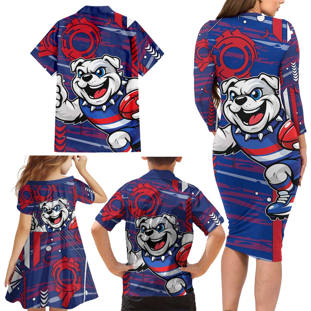 Western Bulldogs Family Matching Long Sleeve Bodycon Dress and Hawaiian Shirt Mascot Cartoon Football Illustration Style