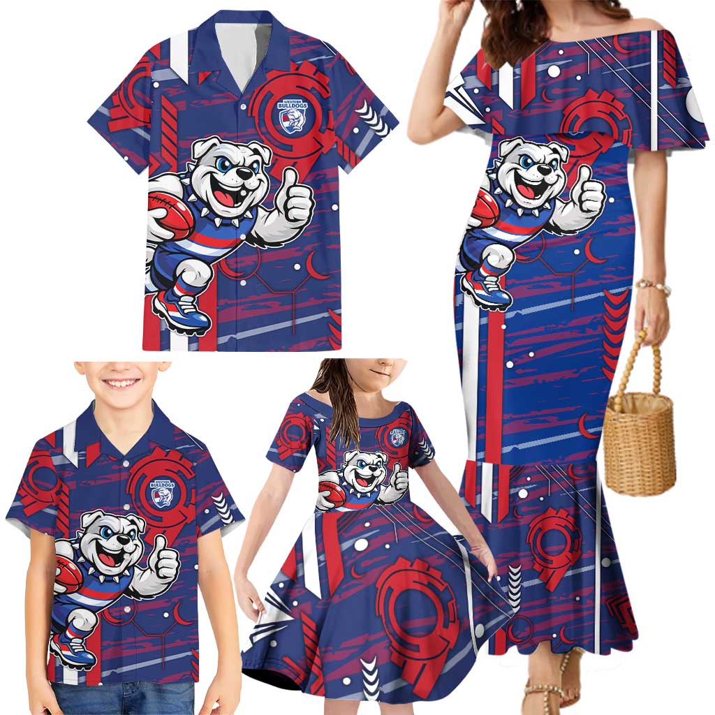 Western Bulldogs Family Matching Mermaid Dress and Hawaiian Shirt Mascot Cartoon Football Illustration Style