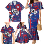 Western Bulldogs Family Matching Mermaid Dress and Hawaiian Shirt Mascot Cartoon Football Illustration Style