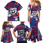 Western Bulldogs Family Matching Mermaid Dress and Hawaiian Shirt Mascot Cartoon Football Illustration Style
