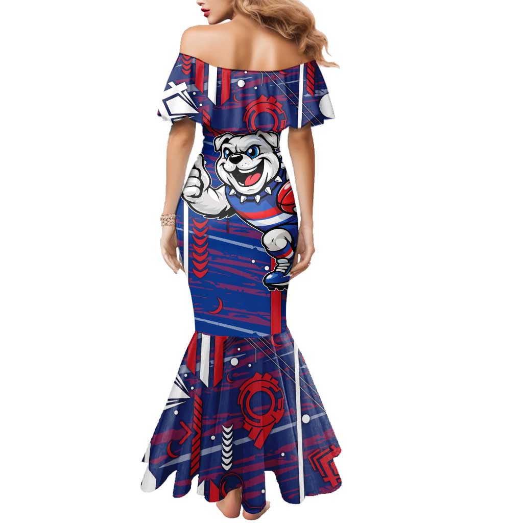 Western Bulldogs Family Matching Mermaid Dress and Hawaiian Shirt Mascot Cartoon Football Illustration Style