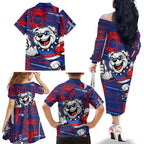 Western Bulldogs Family Matching Off The Shoulder Long Sleeve Dress and Hawaiian Shirt Mascot Cartoon Football Illustration Style