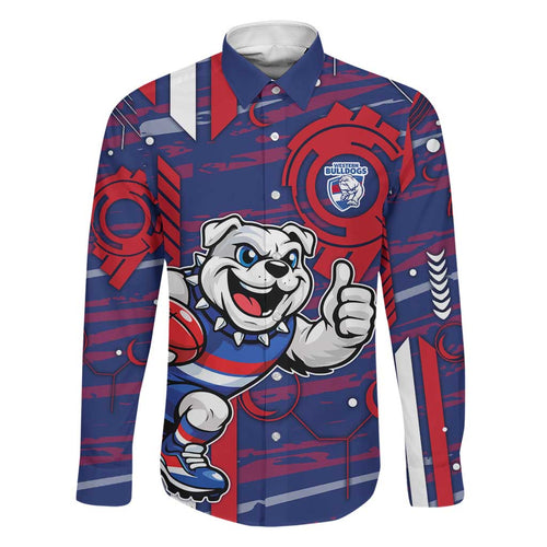 Western Bulldogs Family Matching Off The Shoulder Long Sleeve Dress and Hawaiian Shirt Mascot Cartoon Football Illustration Style