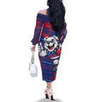 Western Bulldogs Family Matching Off The Shoulder Long Sleeve Dress and Hawaiian Shirt Mascot Cartoon Football Illustration Style