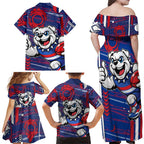 Western Bulldogs Family Matching Off Shoulder Maxi Dress and Hawaiian Shirt Mascot Cartoon Football Illustration Style