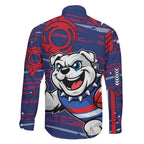 Western Bulldogs Family Matching Off Shoulder Maxi Dress and Hawaiian Shirt Mascot Cartoon Football Illustration Style