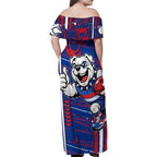 Western Bulldogs Family Matching Off Shoulder Maxi Dress and Hawaiian Shirt Mascot Cartoon Football Illustration Style