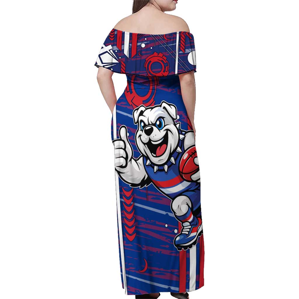 Western Bulldogs Family Matching Off Shoulder Maxi Dress and Hawaiian Shirt Mascot Cartoon Football Illustration Style