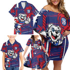 Western Bulldogs Family Matching Off Shoulder Short Dress and Hawaiian Shirt Mascot Cartoon Football Illustration Style