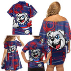 Western Bulldogs Family Matching Off Shoulder Short Dress and Hawaiian Shirt Mascot Cartoon Football Illustration Style