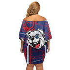Western Bulldogs Family Matching Off Shoulder Short Dress and Hawaiian Shirt Mascot Cartoon Football Illustration Style
