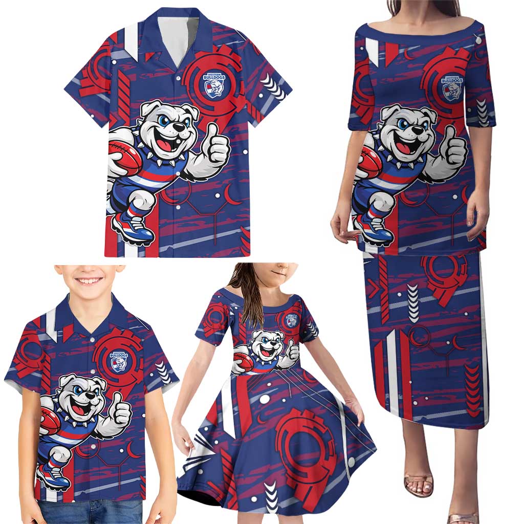 Western Bulldogs Family Matching Puletasi and Hawaiian Shirt Mascot Cartoon Football Illustration Style
