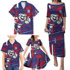 Western Bulldogs Family Matching Puletasi and Hawaiian Shirt Mascot Cartoon Football Illustration Style