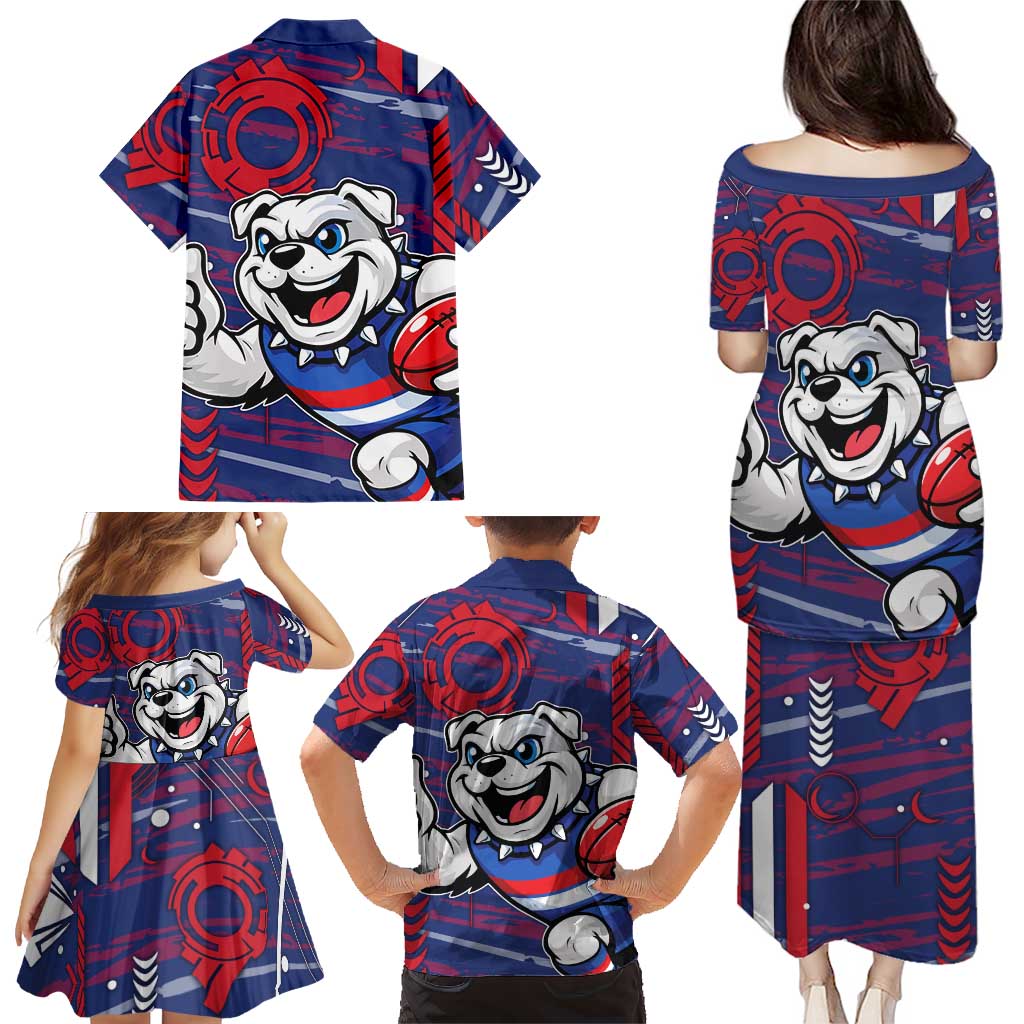 Western Bulldogs Family Matching Puletasi and Hawaiian Shirt Mascot Cartoon Football Illustration Style