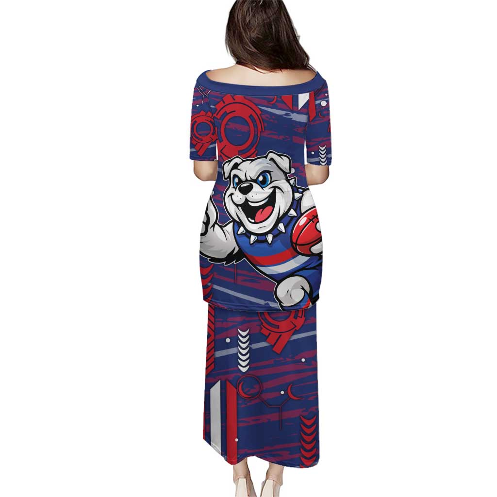 Western Bulldogs Family Matching Puletasi and Hawaiian Shirt Mascot Cartoon Football Illustration Style