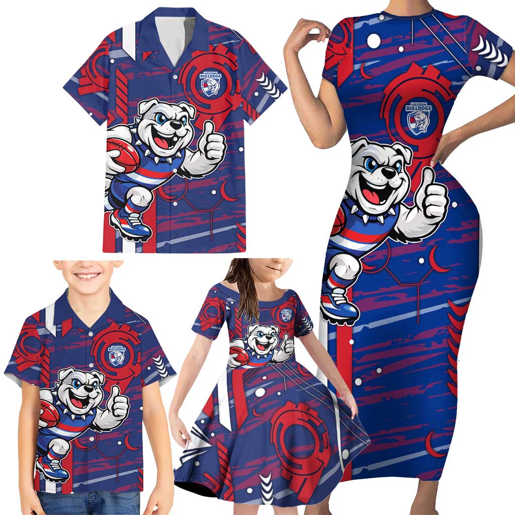 Western Bulldogs Family Matching Short Sleeve Bodycon Dress and Hawaiian Shirt Mascot Cartoon Football Illustration Style