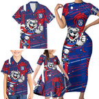 Western Bulldogs Family Matching Short Sleeve Bodycon Dress and Hawaiian Shirt Mascot Cartoon Football Illustration Style