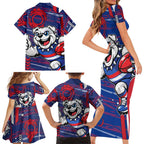 Western Bulldogs Family Matching Short Sleeve Bodycon Dress and Hawaiian Shirt Mascot Cartoon Football Illustration Style