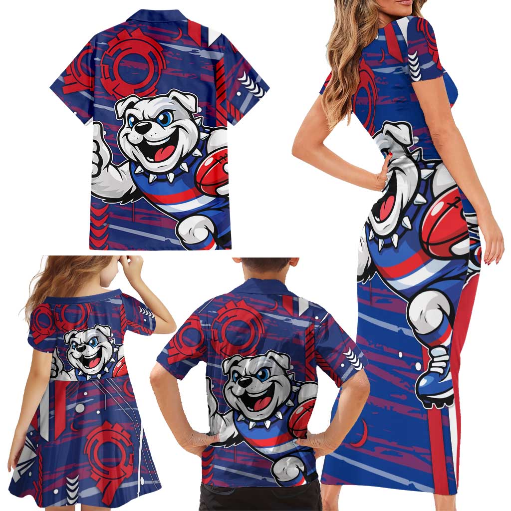 Western Bulldogs Family Matching Short Sleeve Bodycon Dress and Hawaiian Shirt Mascot Cartoon Football Illustration Style
