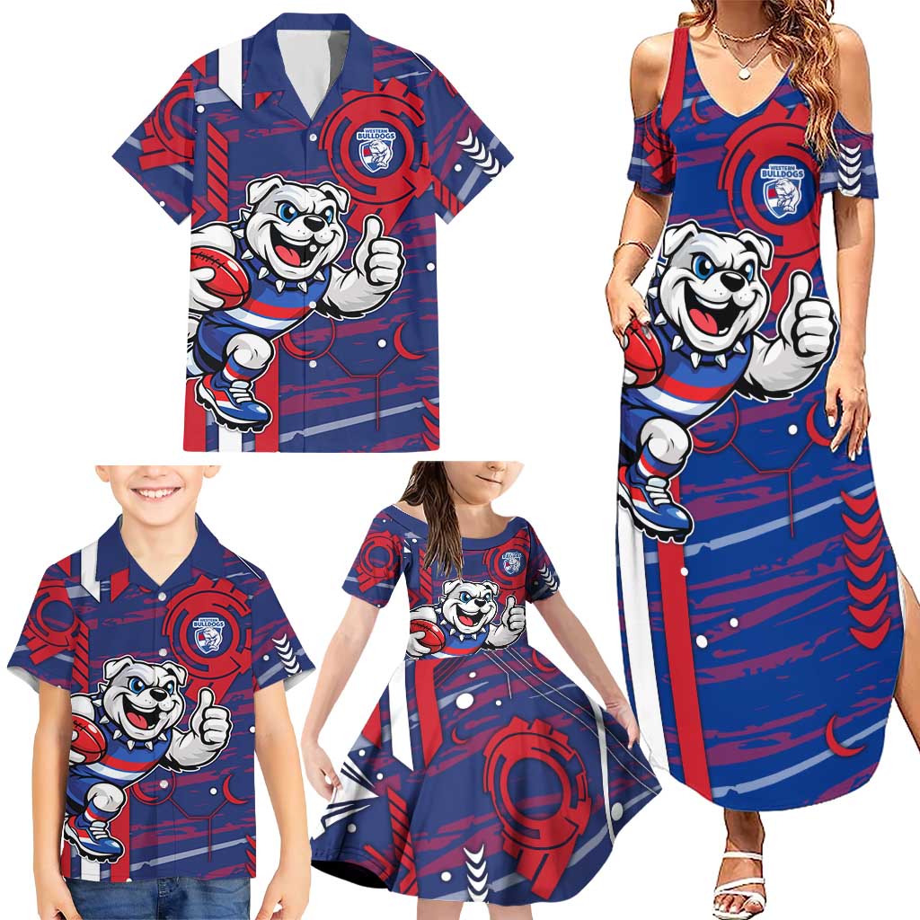 Western Bulldogs Family Matching Summer Maxi Dress and Hawaiian Shirt Mascot Cartoon Football Illustration Style