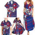 Western Bulldogs Family Matching Summer Maxi Dress and Hawaiian Shirt Mascot Cartoon Football Illustration Style