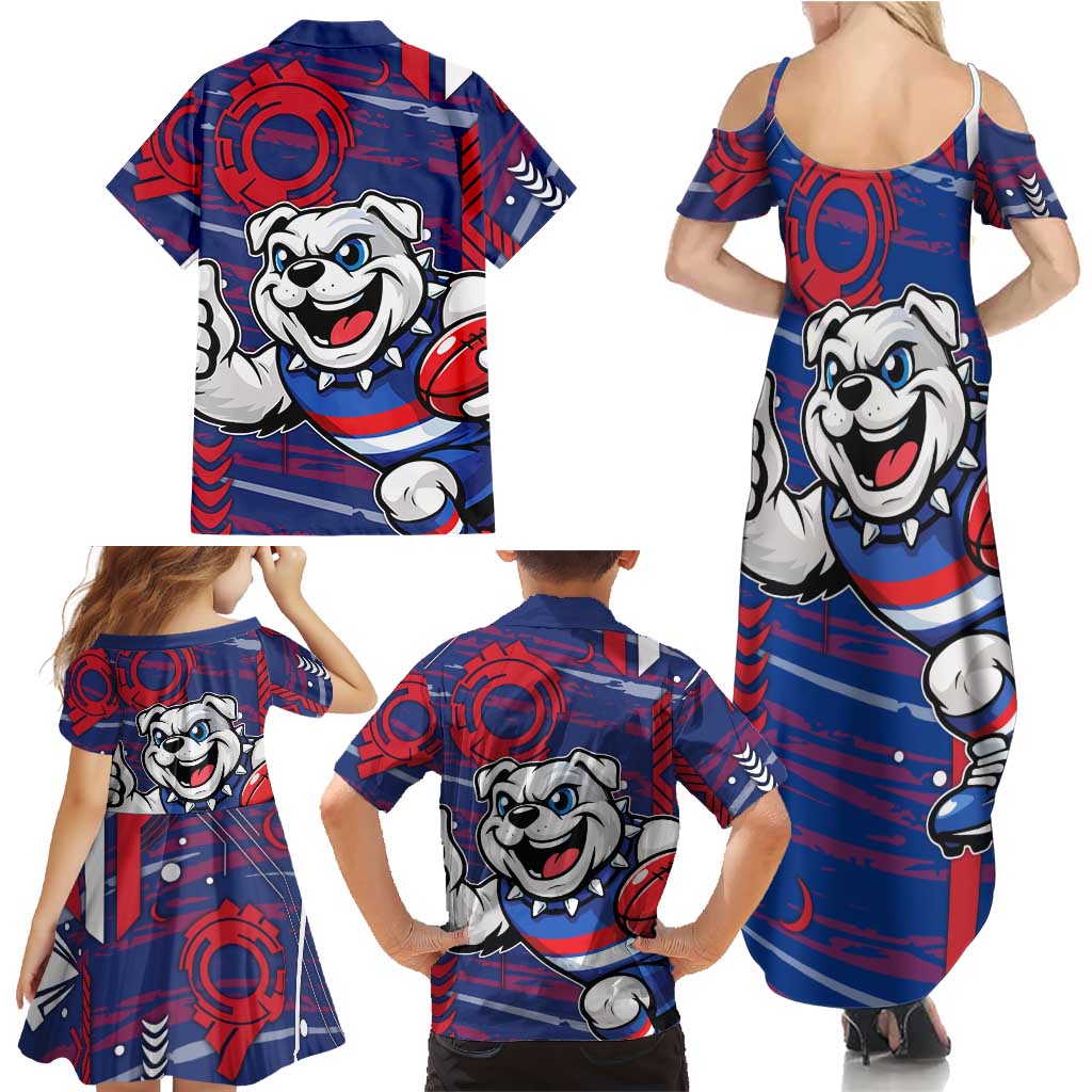 Western Bulldogs Family Matching Summer Maxi Dress and Hawaiian Shirt Mascot Cartoon Football Illustration Style
