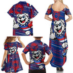 Western Bulldogs Family Matching Summer Maxi Dress and Hawaiian Shirt Mascot Cartoon Football Illustration Style