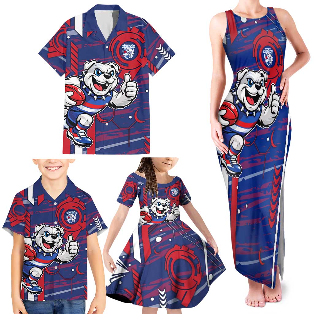 Western Bulldogs Family Matching Tank Maxi Dress and Hawaiian Shirt Mascot Cartoon Football Illustration Style