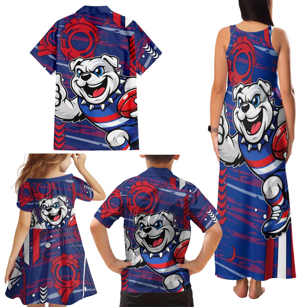 Western Bulldogs Family Matching Tank Maxi Dress and Hawaiian Shirt Mascot Cartoon Football Illustration Style