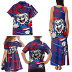Western Bulldogs Family Matching Tank Maxi Dress and Hawaiian Shirt Mascot Cartoon Football Illustration Style