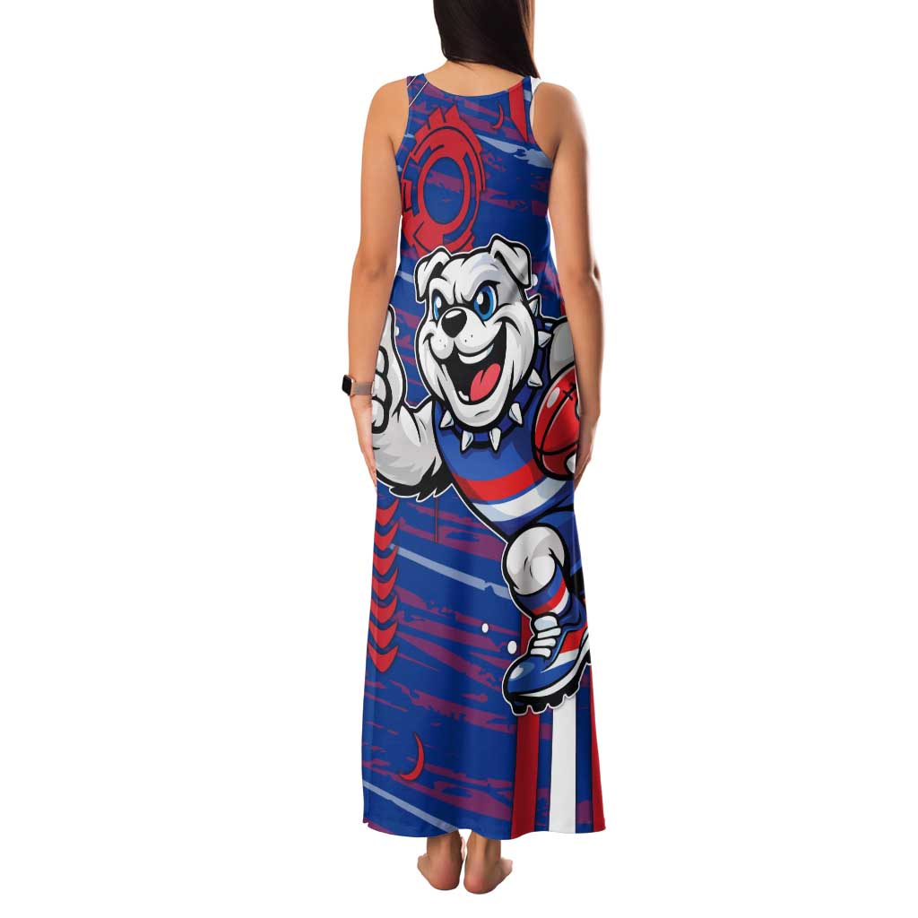 Western Bulldogs Family Matching Tank Maxi Dress and Hawaiian Shirt Mascot Cartoon Football Illustration Style