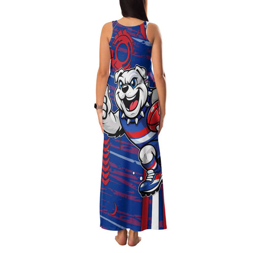 Western Bulldogs Family Matching Tank Maxi Dress and Hawaiian Shirt Mascot Cartoon Football Illustration Style