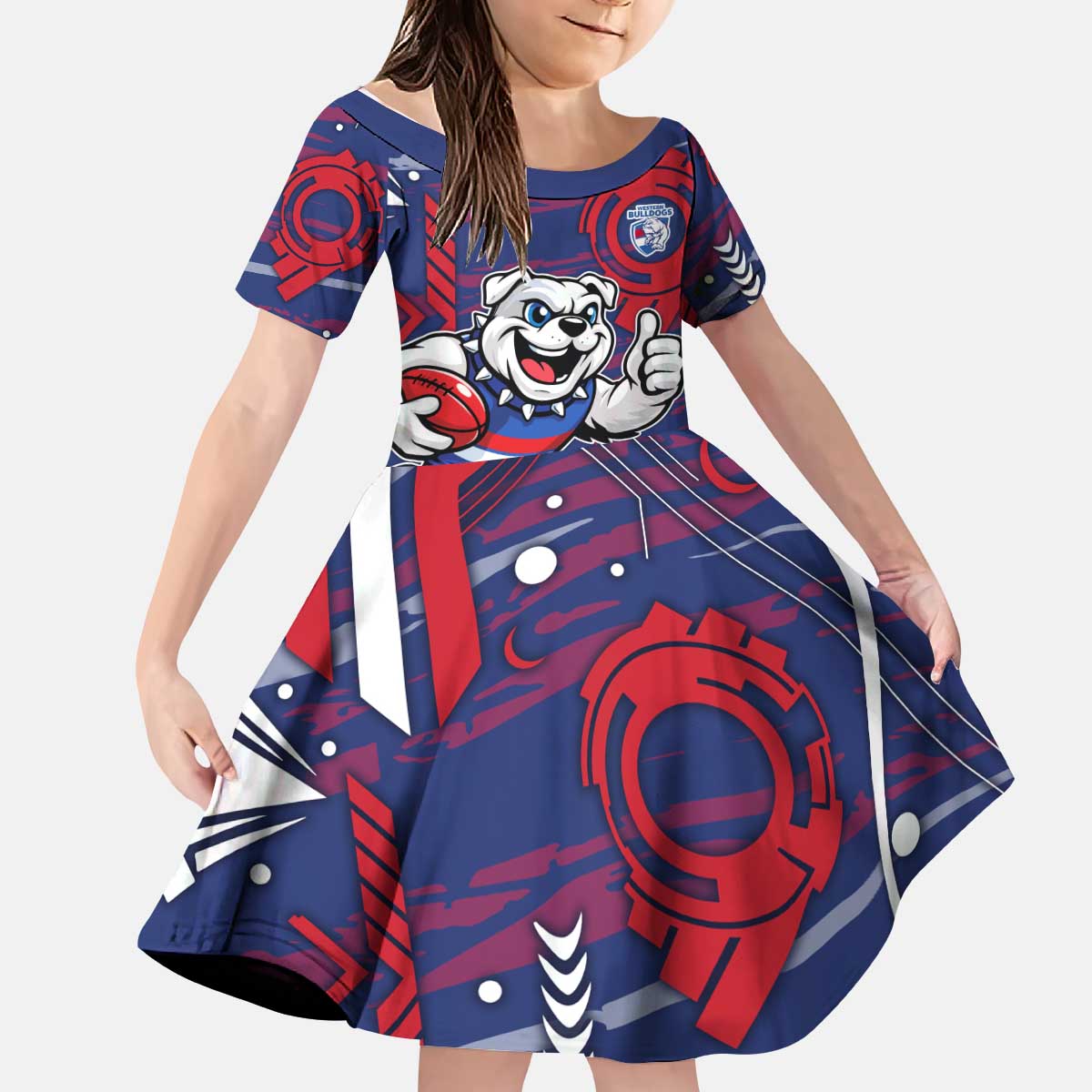 Western Bulldogs Kid Short Sleeve Dress Mascot Cartoon Football Illustration Style