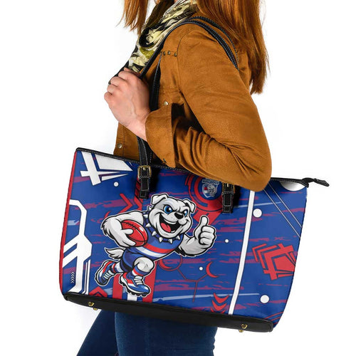 Western Bulldogs Leather Tote Bag Mascot Cartoon Football Illustration Style