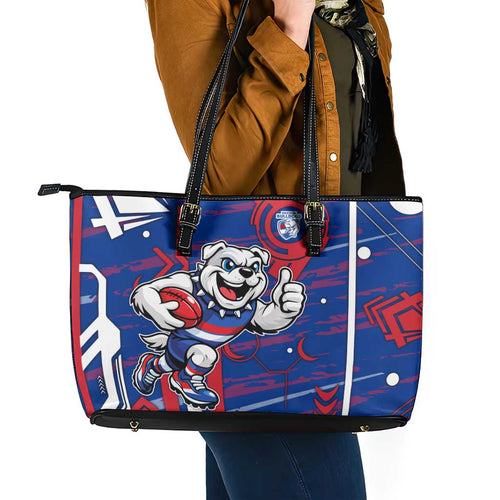 Western Bulldogs Leather Tote Bag Mascot Cartoon Football Illustration Style