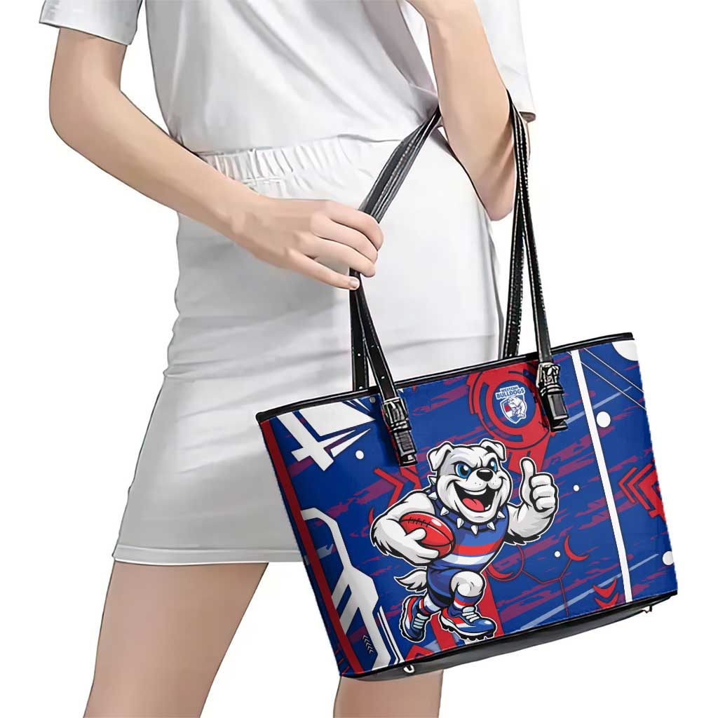 Western Bulldogs Leather Tote Bag Mascot Cartoon Football Illustration Style
