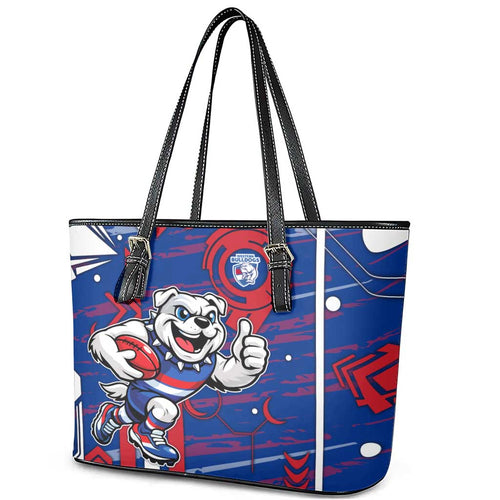 Western Bulldogs Leather Tote Bag Mascot Cartoon Football Illustration Style