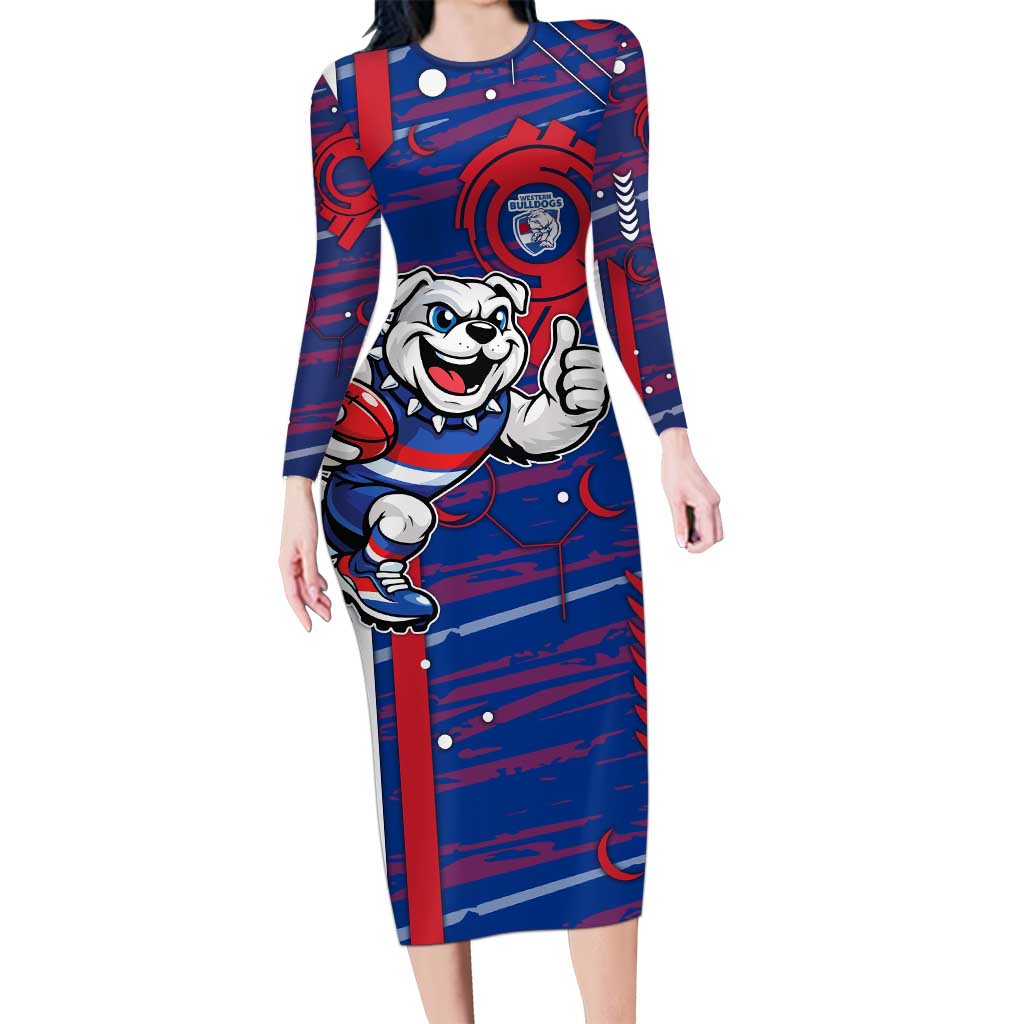 Western Bulldogs Long Sleeve Bodycon Dress Mascot Cartoon Football Illustration Style