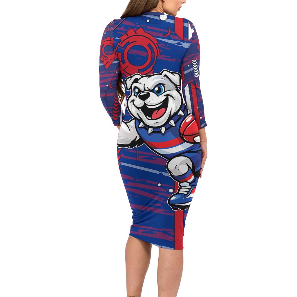 Western Bulldogs Long Sleeve Bodycon Dress Mascot Cartoon Football Illustration Style