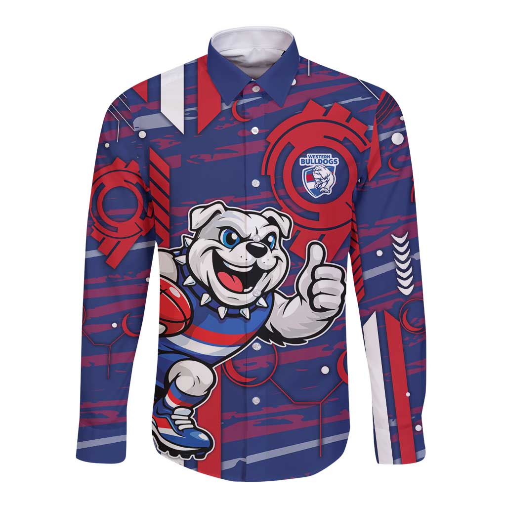 Western Bulldogs Long Sleeve Button Shirt Mascot Cartoon Football Illustration Style