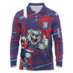 Western Bulldogs Long Sleeve Polo Shirt Mascot Cartoon Football Illustration Style