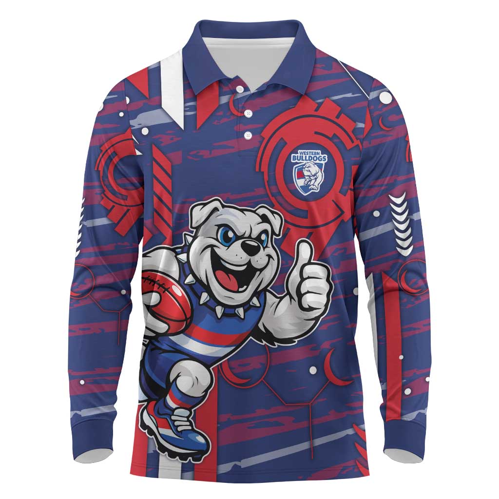 Western Bulldogs Long Sleeve Polo Shirt Mascot Cartoon Football Illustration Style