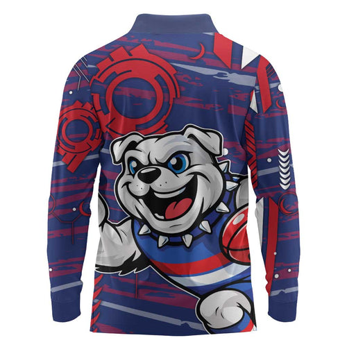 Western Bulldogs Long Sleeve Polo Shirt Mascot Cartoon Football Illustration Style