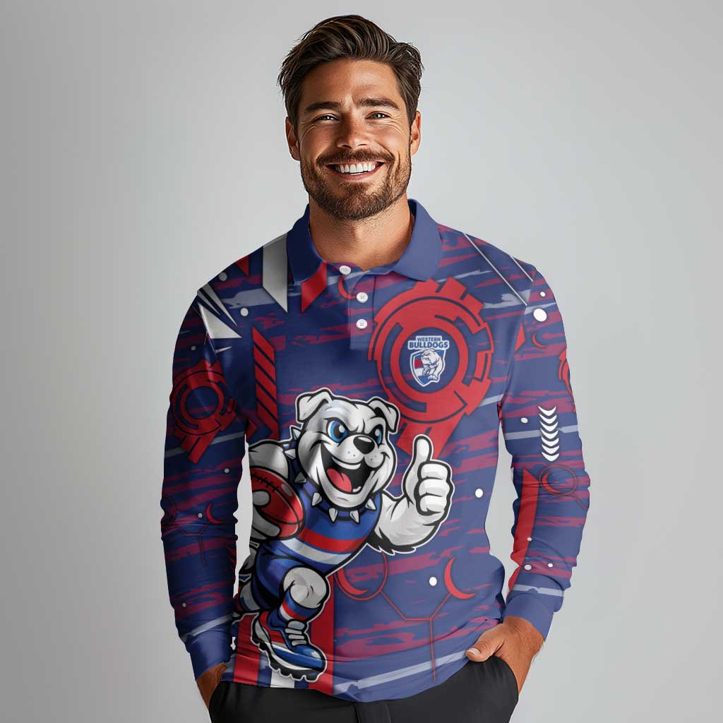 Western Bulldogs Long Sleeve Polo Shirt Mascot Cartoon Football Illustration Style