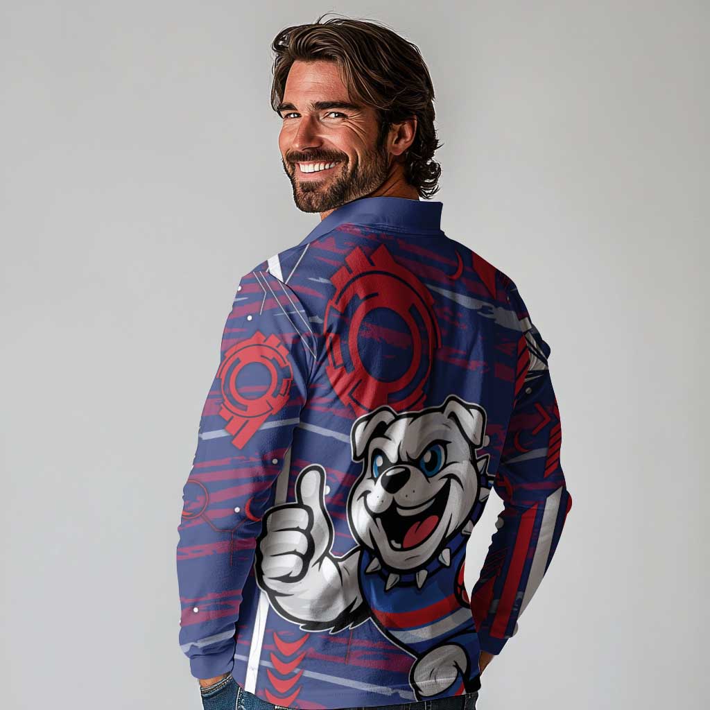 Western Bulldogs Long Sleeve Polo Shirt Mascot Cartoon Football Illustration Style